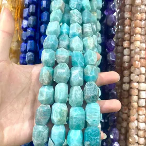 Macro view of blue natural faceted crystal stone beads for DIY jewelry accessories