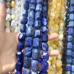 Macro view of faceted blue natural stone beads for DIY jewelry making and craft projects
