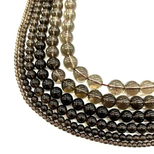 Cuentas Redondas de Cuarzo Ahumado Natural de Brasil Alta Claridad Cuentas de Piedras Preciosas Sueltas para Hacer Joyas DIY Collares Pulseras