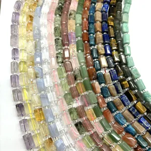 Natural Stone Faceted Cylinder Loose Beads Crystal Semi-Finished Beads For DIY Bracelet Necklace Jewelry Making Handmade Crafts
