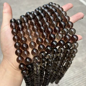 Cuentas redondas de cuarzo ahumado natural de alta calidad para joyería hecha a mano