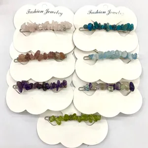 Irregular Natural Crystal Stone Hair Clip For Women Handmade Alloy Hairpin Colorful Quartz Stone Side Clip Fashion Jewelry