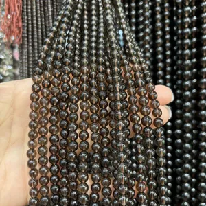 Cuentas redondas de cuarzo ahumado natural para la creación de joyas artesanales DIY