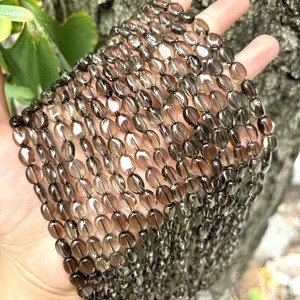 Cuentas de Disco de Cuarzo Ahumado Natural Piedras Redondas Planas Pulidas Tira de Cuentas Sueltas para Hacer Joyas Bricolaje