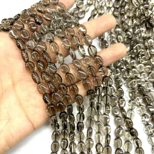 Cuentas ovaladas de cuarzo ahumado natural para joyería DIY de alta claridad y transparencia