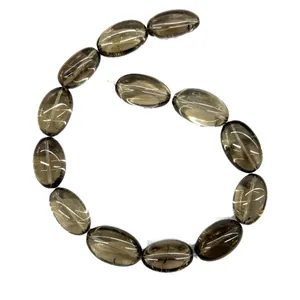 Natural smoky quartz oval beads for DIY jewelry making with high transparency.