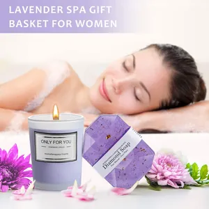 Set de regalo de spa de lujo con lavanda para mujer con vela aromática y jabón lila