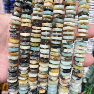 Close-up of multi-color faceted natural stone abacus spacer beads for DIY jewelry making