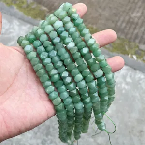Faceted green natural stone beads strands for DIY jewelry making, high quality detail view