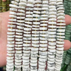 Macro detail of faceted white howlite abacus stone beads for handmade jewelry making