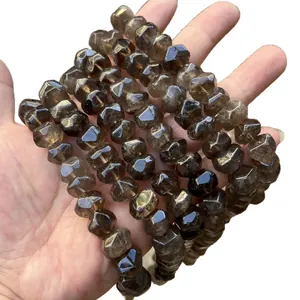 Natural faceted smoky quartz crystal bead bracelets for DIY jewelry making and handmade gifts.