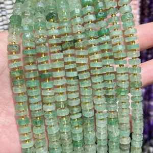 Close-up of green faceted natural stone abacus beads for DIY jewelry making