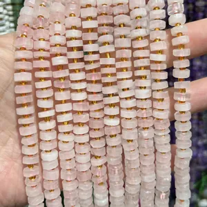 Macro view of faceted natural rose quartz 4x8mm abacus spacer beads for jewelry DIY