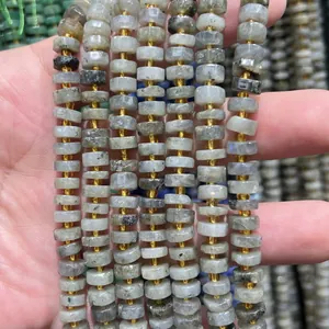 Close-up detail showing faceted 4x8mm natural stone abacus beads for DIY jewelry crafts
