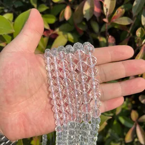 Perles en Cristal de Roche Naturel Brésilien Grade A 64 Facettes Rondes Transparentes pour la Création de Bijoux DIY