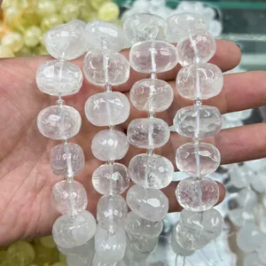 Close-up of faceted clear natural crystal beads for DIY jewelry making and bracelets