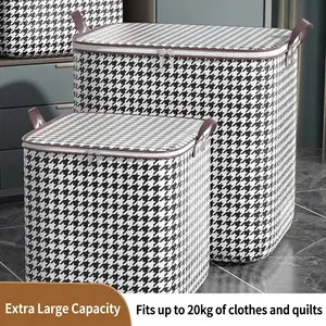 Houndstooth extra-large storage bags for clothes and quilts with handles and zippers