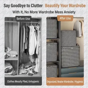 Large houndstooth pattern storage bag for quilts and clothes organization