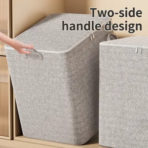 Large Capacity Herringbone Clothes Storage Bag With Reinforced Handles Foldable Non-Woven Fabric Quilt Organizer Moving Bags For Wardrobe Bedroom