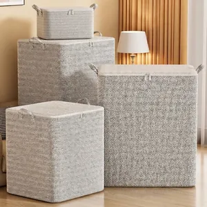 Large chevron pattern fabric storage bags with zippers for organizing quilts and clothes