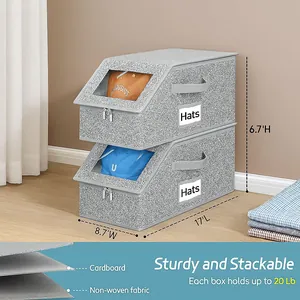 Caja de Almacenamiento Plegable para Gorras de Béisbol Con Ventana Transparente y Asa Tela No Tejida Organizador de Sombreros Apilable