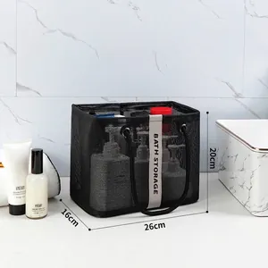 Bolsa de ducha corta de malla negra para artículos de aseo y organizador de baño