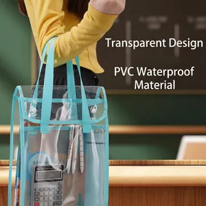 Transparente PVC Dokumententasche Wasserdichte Gitter Schultasche Für Studenten Prüfung Aufbewahrungsmappe Mit Druckknopf