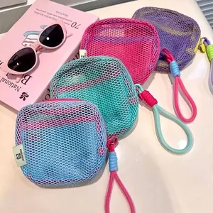 Mini Bolsa de Maquillaje de Malla de Dopamina Bolsa de Almacenamiento de Artículos de Tocador de Viaje Portátil Organizador Cosmético para Mujeres Niñas