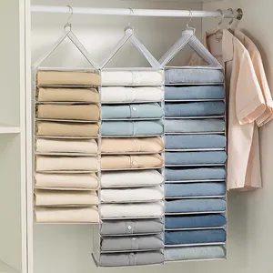 Organisateur de placard suspendu gris avec étagères multicouches pour vêtements et pantalons