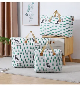 Three-piece set of large capacity storage bags with forest elk print for organization