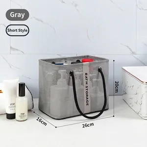 Bolsa de ducha versátil de malla gris para baño, modelo corto, tamaño 26x16x20cm