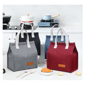 Detailed view of insulated lunch bags in multiple colors for office or school use