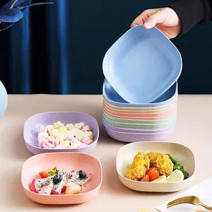 Eco-friendly colorful plastic snack plates set for home dining and bone collection