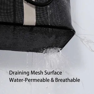 Durable black mesh shower caddy with excellent drainage and breathable portable design