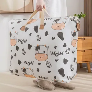 Waterproof Non-Woven Storage Bag Large Capacity Moving Bag Foldable Organizer For Quilts Clothes Cartoon Cow Pineapple Pattern Storage Bag
