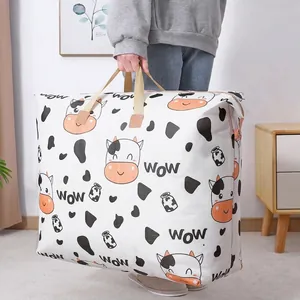 Large 125L capacity quilt and clothes storage bag with cute cow pattern for moving