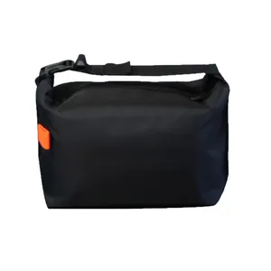 Large capacity insulated black lunch bag with portable buckle strap
