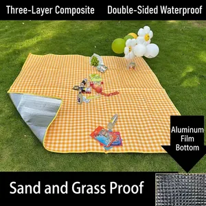Aluminum Film Picnic Mat Waterproof Moisture Proof Folding Camping Blanket Gingham Pattern Portable Outdoor Beach Mat For Picnic Camping