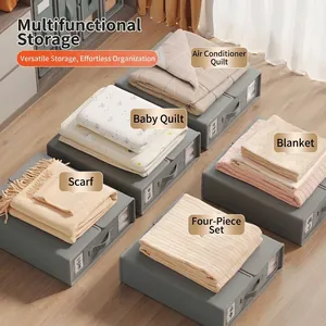 Vielseitige Vlies-Aufbewahrungsboxen für Bettwäsche und Decken im Schlafzimmerschrank.