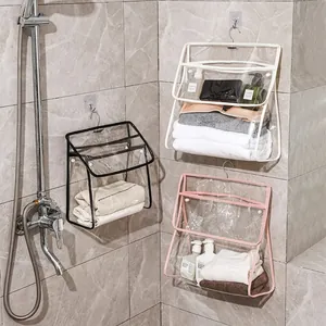 Bathroom Waterproof Hanging Storage Bag Transparent PVC Wall Mounted Organizer For Clothes Towels Touchable Clear Storage Pockets