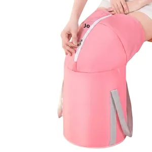 Sac de bain de pieds pliable rose portable avec fermeture éclair et poignées pour voyage.