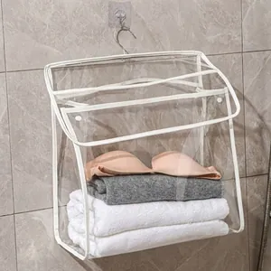 Waterproof clear PVC hanging storage bag for bathroom clothes and towel organization