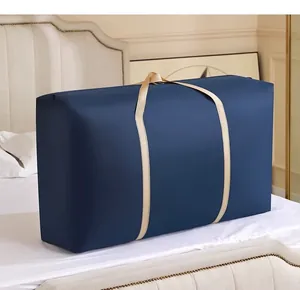Large capacity navy blue quilt storage bag for moving and dormitory organization