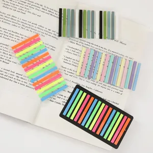 Detailed view of colorful narrow index sticky notes used as page markers in a book.