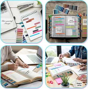 Detailed view of 60-color transparent index tabs for organizing notebooks and books