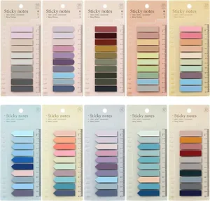 Various Morandi color PET sticky note index tabs with integrated ruler for office