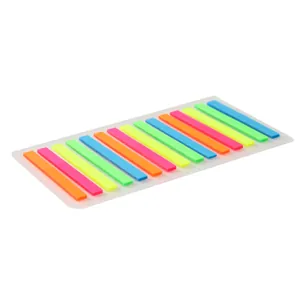 Macro view of vibrant neon color ultra-narrow index tabs on transparent backing sheet