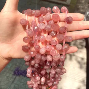 Macro view of faceted strawberry quartz waterdrop beads for DIY jewelry making projects