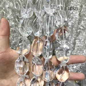 Macro view of clear 18x25mm irregular faceted natural quartz beads for DIY jewelry