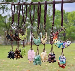 Handmade Natural Crystal Stone Moon Star Hanging Ornament Bohemian Car Decor Tree Of Life Wall Hanging For Home Office Gift